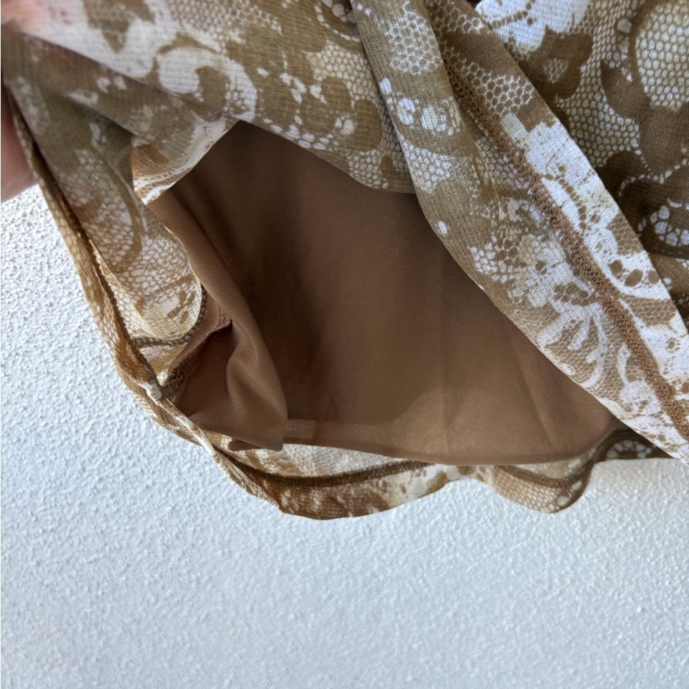 NY Co Medium Babydoll V Neck Cap Sleeve Sheer over Lining Olive Green‎ Fairy Y2K - Picture 7 of 12